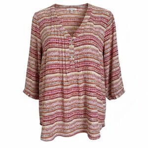 Rose & Olive artsy print quarter button blouse